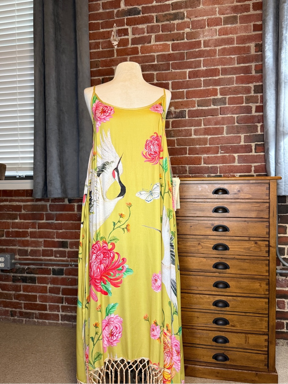 Aratta The Legend of the Crane Slip Dress in Chartreuse Yellow, NWT